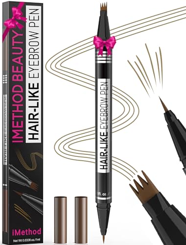 iMethod Microblading Eyebrow Pen - Eyebrow Pencil Magical 2-in-1 Dual-Ended Eye Brow Pencils for Women with 4-Fork-Tip & Precise Brush-Tip Create Natural Hair-Like Brows, Last All-Day, Light Brown