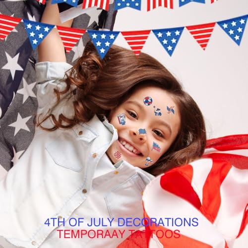 Maigitur Patriotic Temporary Tattoos 10 Sheets for 4th of July Party USA Flag Eagle Star Designs