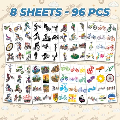 96 Pcs Bike Temporary Tattoos for Kids | Waterproof