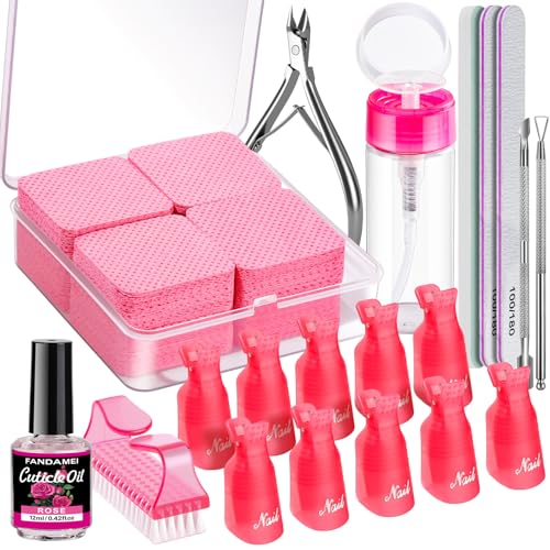 Fandamei Gel Nail Polish Remover Kit with Soak Off Clips & Cuticle Tools