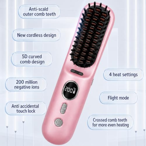 Go Brush Pro Cordless Hair Straightener - 4 Temps, LED Display, 9000mAh