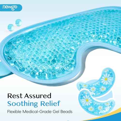 NEWGO Cooling Eye Mask for Puffy Eyes, Cold Eye Mask Eye Ice Pack for After Eyes Surgery, Tension Stress Relief, Itchy Eyes, Headaches, Dark Circles - Blue (1 Set Eye Pad and Eye Mask)
