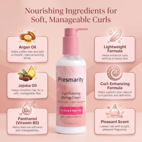 Presmarity Lightweight Curl Cream for Wavy & Curly Hair - 8.5 Oz
