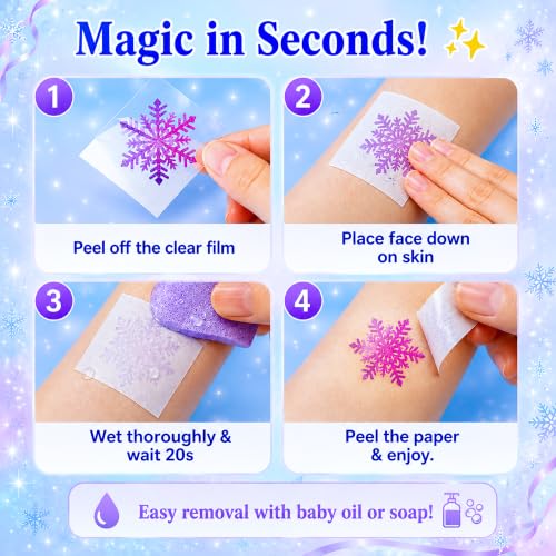 Blue Snowflake Temporary Tattoos for Kids, 96 PCS