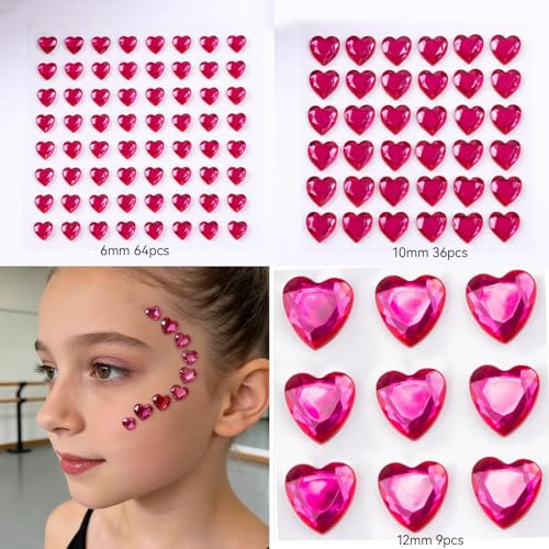 Valentine Heart Rhinestone Stickers, 436 Pieces Self-Adhesive Gems