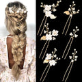 Gold Pearl & Flower Bridal Hair Pins - 6-Piece Wedding Hairpiece Set