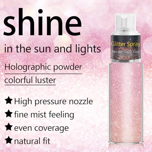 Meilury Pink Glitter Body & Hair Spray - Holographic Highlighter Powder (03# Pink)