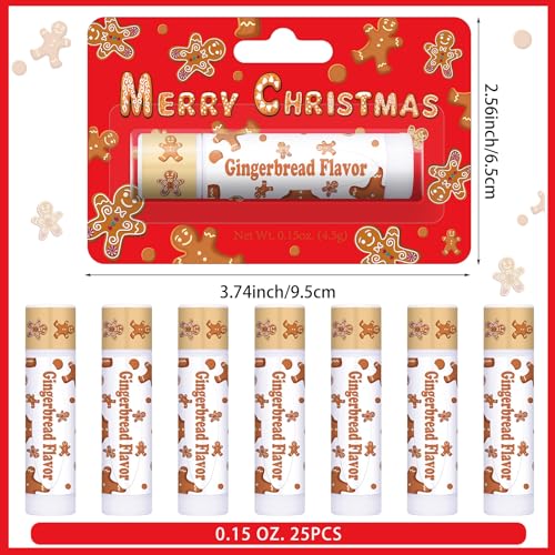 25 Pack Christmas Gingerbread Flavor Lip Balms Gifts Bulk Christmas Party Gifts Stocking Stuffers Small Thank You Appreciation Gifts for Women Men Staff Coworkers Employee Homeless