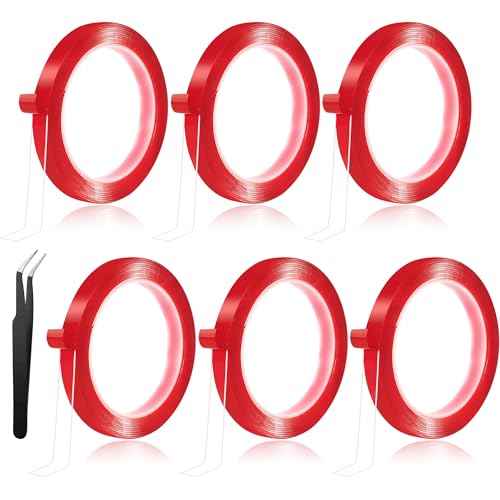 6 Rolls Double Sided Tape Nail Tape for Press On Nails Adhesive Strong Sticky Nail Double Tape for Nail Packaging Removable TClear Mounting Tape for Nail Salon Press On Nail Supplies with Tweezer