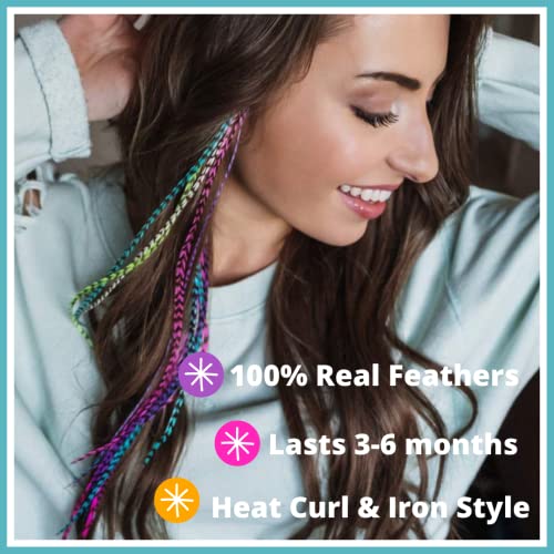 Rainbow Rooster Feather Hair Extensions Kit - 20 Feathers