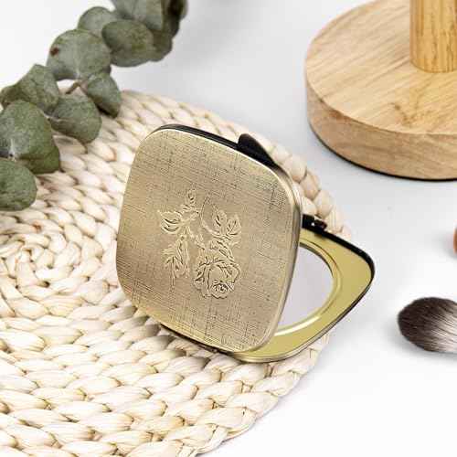 Travel Small Compact 1X/2X Mirror - Handheld, Foldable, Lightweight - Mini Pocket Magnifier for Wallet - Square 3.0 inches x 2.8 inches (Ancient Bronze)