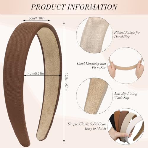 Obeoby 70s Ribbed Headbands for Women, Non-Slip (5-Pack)