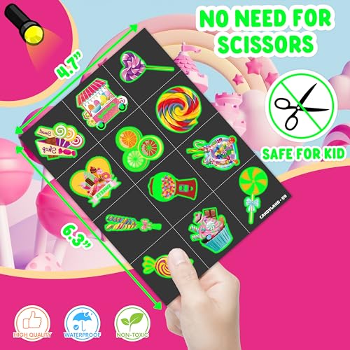 96 Glow in the Dark Candy Temporary Tattoos for Kids