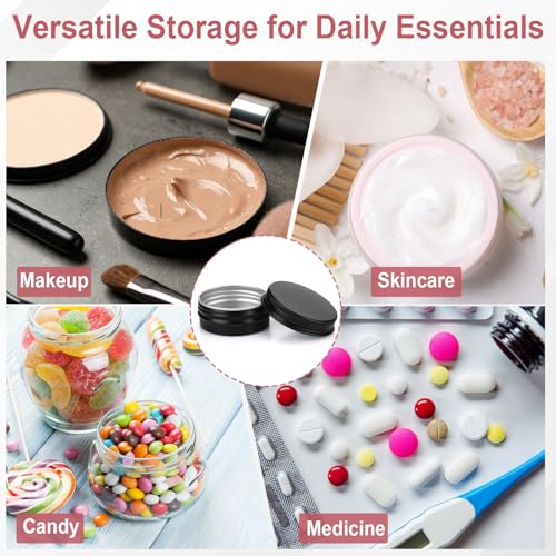 Moxweyeni 150 Pack 0.5 oz Tin Jars, 15ml Metal Tin Cans, 1/2 Ounce Aluminum Tins Containers with Screw Lids, Small Round Metal Tins for Salve, Balms, Toiletries, Creams, Samples (Black)