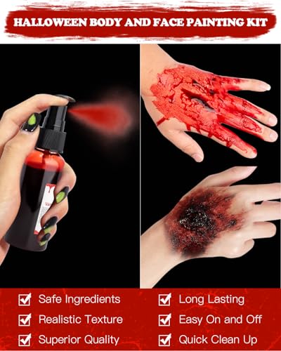 Halloween Fake Blood Makeup Kit 5.44oz - Realistic Spray & Dripping