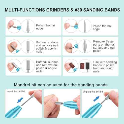 Electric Nail Drill,USB Electric Nail Drill Machine for Acrylic Nail Kit,Portable Electric Nail File Polishing Tool Manicure Pedicure Kit Efile Nail Supplies for Home Salon,Sky Blue