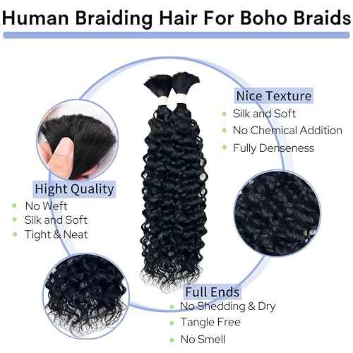 Human Braiding Hair for Boho Braids 22inch 100% human hair Water Wave Bulk Braiding Knotless No Weft Curly Bundles Human Hair Wet and Wavy Micro Hair Extensions Bulk 2 Bundles 100g hair Natural Color