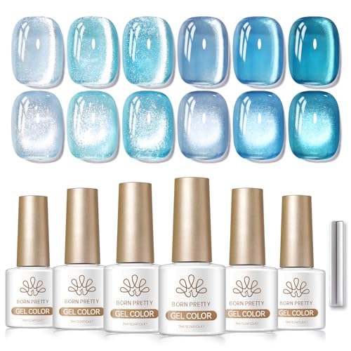 Born Pretty Deep Sea Blue Cat Magnetic Eye Gel Nail Polish Set – 6x7ml Glitter