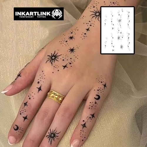 INKARTLINK Temporary Tattoos, Semi Permanent Tattoos, Small-size Tattoos for Women, Waterproof and Anti-reflective, Unique Design (Stars and Moon Shining)