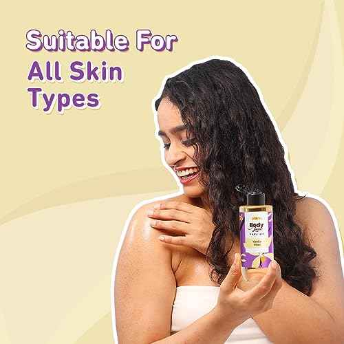 Plum Vanilla Body Oil with Avocado Oil, Coconut Oil & Carrot Seed Oil, 100% Pure Moisturizing Oil, Detoxifying, Omega-3 Fatty Acids, Vitamins A, D, E for Nourishing, Paraben & Silicone Free, 6.7 Fl Oz