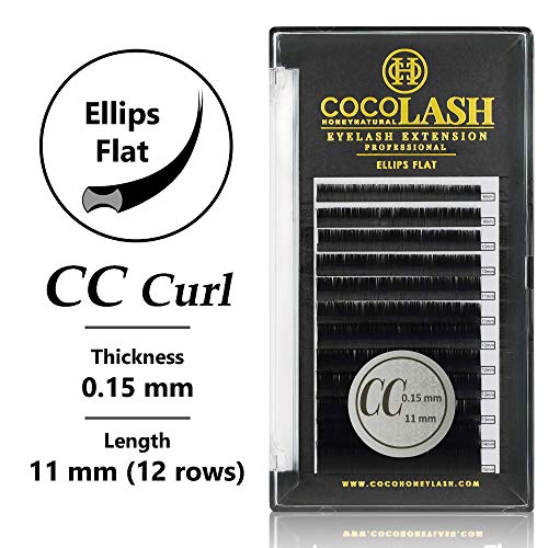 COCO Honey Lash Eyelash Extensions, Ellips Flat CC Curl [0.15mm], Faux Mink Individual Lash Extensions (Length: 11mm)