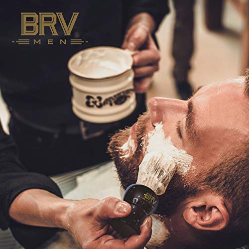 BRV MEN Pure Badger Shaving Brush LARGE (24mm knots) - Heavy Resin Handle - Use with Double-Edge Safety Razor, Straight Razor and Shaving Bowl - Black