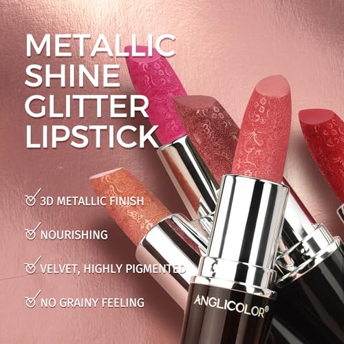 Anglicolor Metallic Nude Pink Lipstick - Hydrating 3D Shimmer