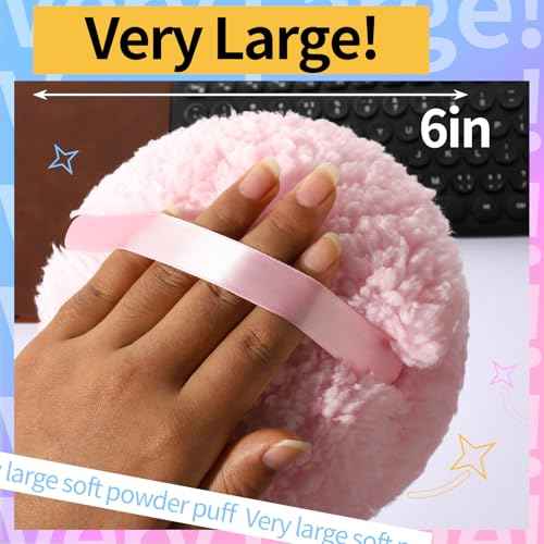 Powder Puff, 6" Powder Puff for Body Powder, Body Powder Puff, Fluffy Soft Body Powder Puff and Container, Extra Large Women Pink