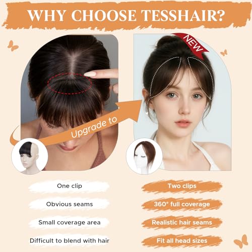 TESSHAIR 100% Remy Human Hair Bangs Clip - 4x6 Side Bangs #27 Dark Blonde