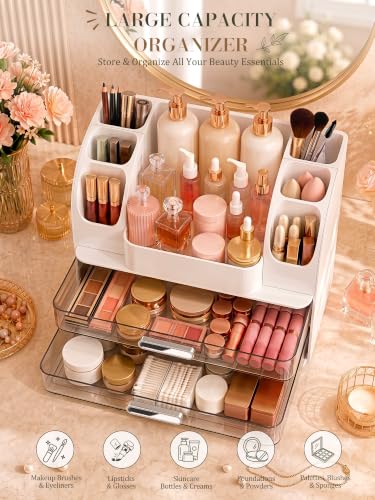 Large Makeup Organizer for Vanity - Waterproof Cosmetic Storage