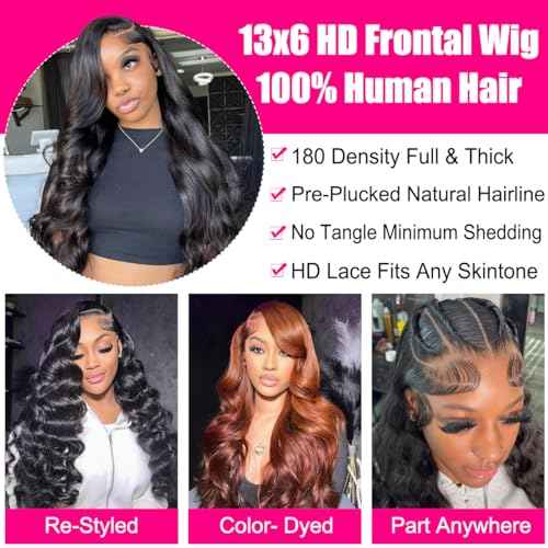 Worldnewhair 13X6 Lace Front Wigs Body Wave Human Hair 32 Inch - 200% Density Glueless Wigs Human Hair 13x6 Lace Frontal Wigs For Black Women