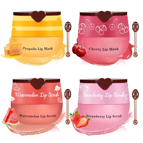 4-Piece Lip Scrub & Mask Set - Exfoliate & Moisturize