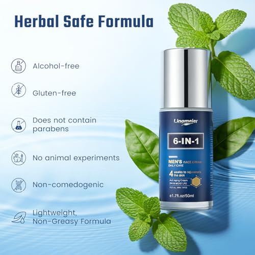 6 in 1 Mens Face Moisturizer, Anti Aging Face Cream for Men with Niacinamide, vitamin E, Hyaluronic Acid, Shea Butter, Deep hydration, Helps Reduce Dark Circles & Eye Bags,1.7 FL OZ