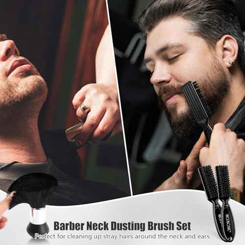 NICEMOVIC 10 in 1 Hair Cutting Barber Cape with Neck Duster Brush Barber Brush Neck Strips Hair Combs Hair Clips, Professional Barber Accessories Cleaning Supplies for Salon Haircut Styling (Black)