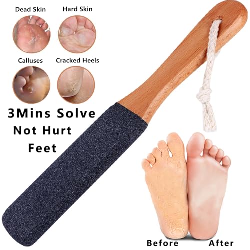 Kinepi Double-Sided Foot File & Pumice Stone Callus Remover with Wood Handle