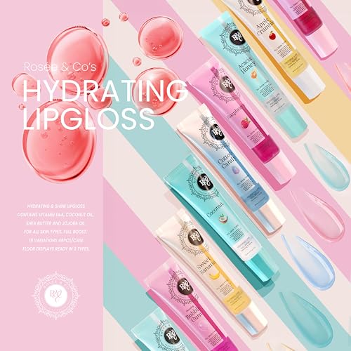 Rosee Lip Gloss Vegan & Cruelty Free Treatment, Professional Make up, Long Lasting Glossy with Shea Butter, Moisturize, Protect & Smooth, High Shine, Non-Sticky (n.Cotton Candy, 0.5)