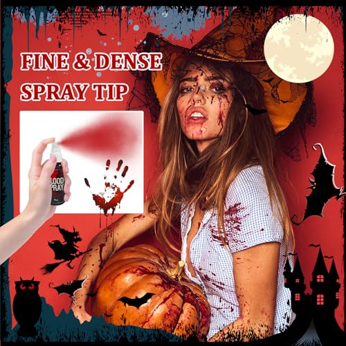 Fake Blood Makeup Spray,Realistic Fake Blood Splatter for Clothes and Face,High Pigment Halloween Fake Liquid Blood Washable for Vampire Zombie Monster Costume Cosplay SFX Halloween Makeup