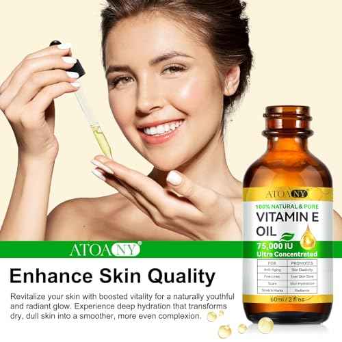 Vitamin E Oil,Natural Vitamin E Oil for Skin 75,000 IU, Organic Pure Vitamins E Oils for Skin Face,Body Bath Moisturizing and Winkles,Reduce Fine Lines & Scars 2Fl Oz