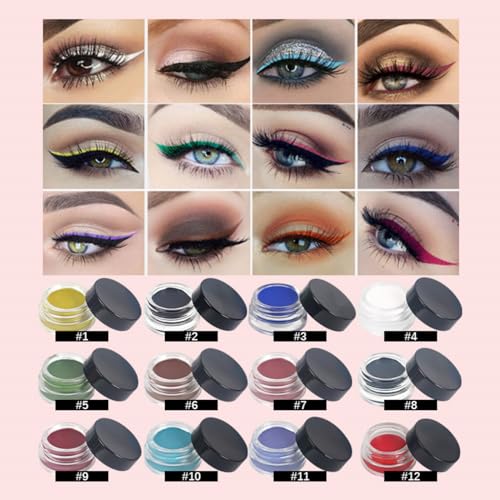 MAEPEOR Matte Gel Eyeliner 12 Color Smooth Cream Eyeliner Gel Pot Long Lasting Waterproof High Pigment Eyeliner Cream for Daily or Cosplay (Matte, 09 Rose)