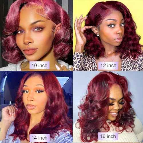 Burgundy Wig Human Hair 13x6 99j Burgundy Lace Front Wigs Human Hair Bob Wigs For Black Women Glueless Wigs Human Hair Pre Plucked Pre Cut 99j 13x6 Hd Transparent Lace Front Body Wave Wig 10 Inch