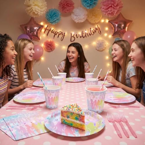 168PCS Katseye Music Girl Group Party Tableware Set for Girls & Fans - Pink & Blue, Serves 24, Gold Glitter Design, Birthday & Celebration Supplies - Variation: Music Girl Group