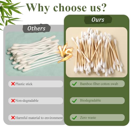 SHENLIU 6000 Count Bamboo Cotton Swabs - Double-Tipped Buds for Ear & Makeup