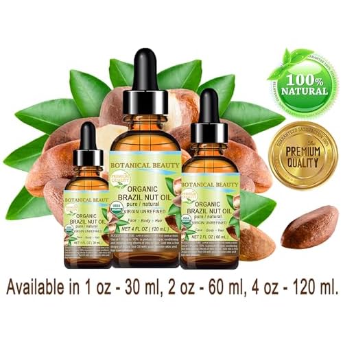 Botanical Beauty Organic BRAZIL NUT OIL Bertholletia Excelsa WILD GROWTH RAW Brazilian 100% Pure Natural Virgin Unrefined for FACE, SKIN, BODY, HAIR, NAILS, FOOT CARE (1 Fl Oz 30 ml)
