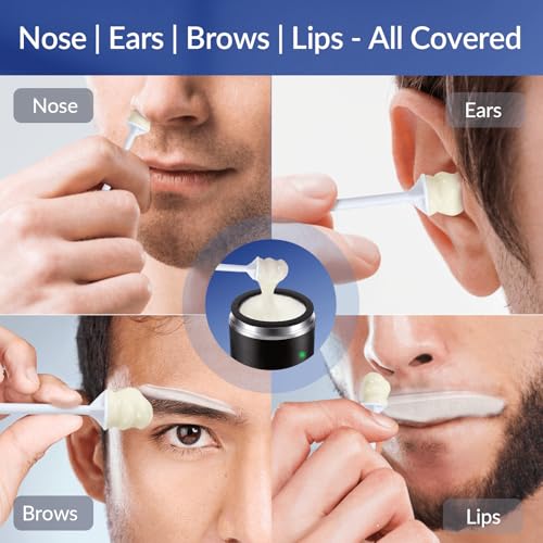 Nose Wax Kit Men & Nose Hair Wax Kit with 100g Wax Beads,20 Sticks, Mini Wax Warmer, Mini Wax Kit,Fast Heat, Smart Constant Temp, Portable Nose Hair Wax Kit£¬for Facial Eyebrows/Lips (Black-USB)