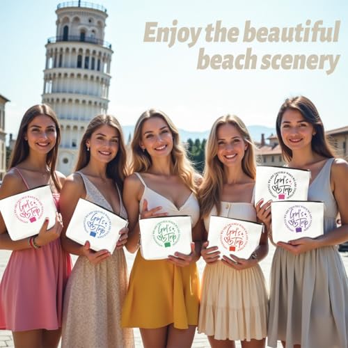 6Pcs Girls Trip Gifts Favors Girls Weekend Gifts for Women Makeup Bag Cosmetic Bag Girls Trip Essentials Weekend Bag Coin Purse for Friend Girl Lady Daughter Bestie Graduation Christmas Birthday