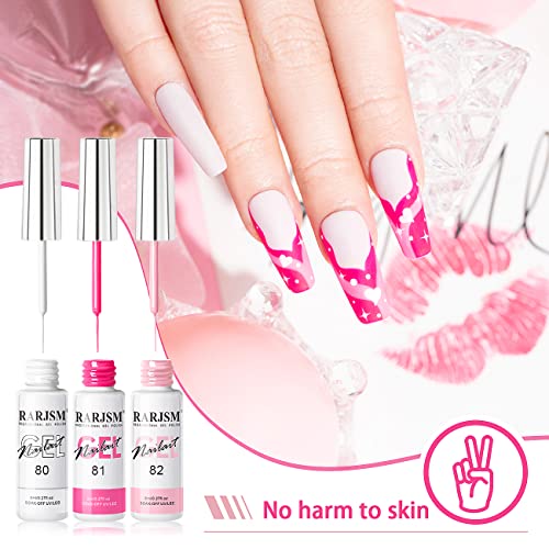 RARJSM Gel Liner Nail Art Polish Set of 6pcs Popular Color Black White Pink Rose Red Glitter Silver Gold Curing Requires Soak off 8ml Build in Thin Nail Sharp Brush for Home DIY Salon Nail Design