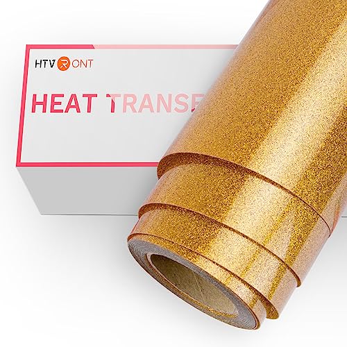 HTVRONT Gold Glitter HTV Vinyl Roll-12 x 15FT Gold Glitter Heat Transfer Vinyl for Shirts, Glitter Iron on Vinyl for All Cutter Machine，Easy to Cut for Heat Vinyl Design