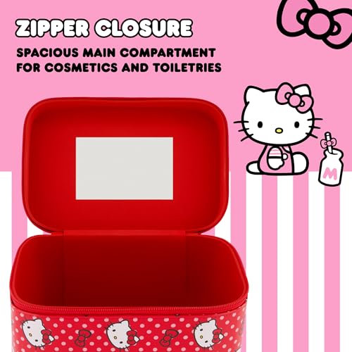 Hello Kitty Large Cosmetic Travel Case Organizer, Portable Makeup Box with Mirror and Dual Zipper