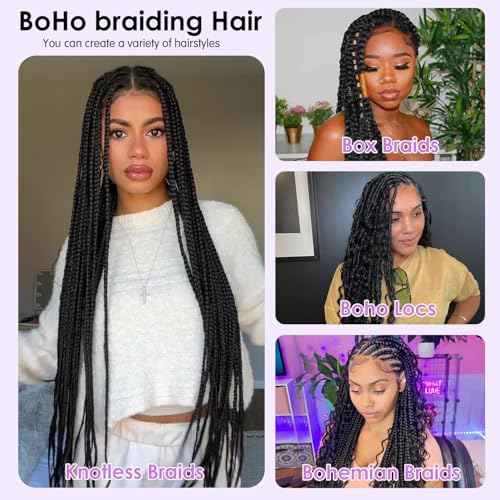 Human Braiding Hair for Boho Braids 100% virgin Human Hair 110g 16-24 Inch Curly Knotless 12A Deep Wave Bulk Bohemian Braiding Hair for 2 Bundles/Pack Extensions (Natural Black-Deep Wave, 22 Inch)