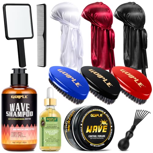 360 Wave Kit for Men - 3 Brushes, Durags, Pomade & Oil